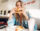 woman eating burger