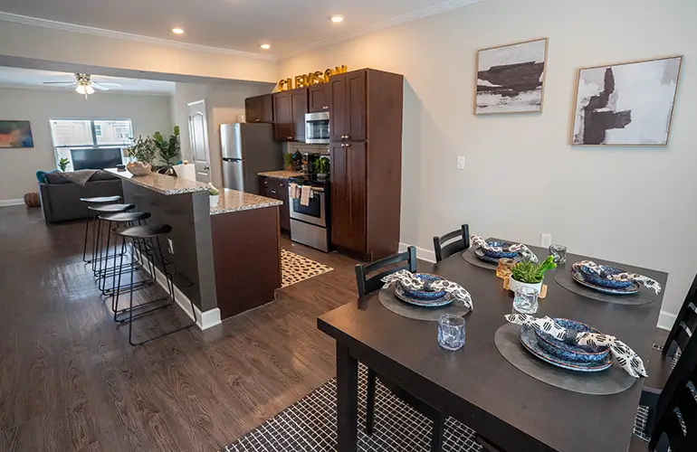 Furnished apartment featuring an open floorplan